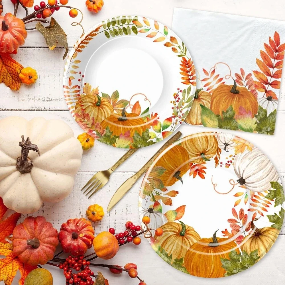 Thanksgiving Party Decorations Tableware, Fall Autumn Leaves Pumpkin Theme Thank